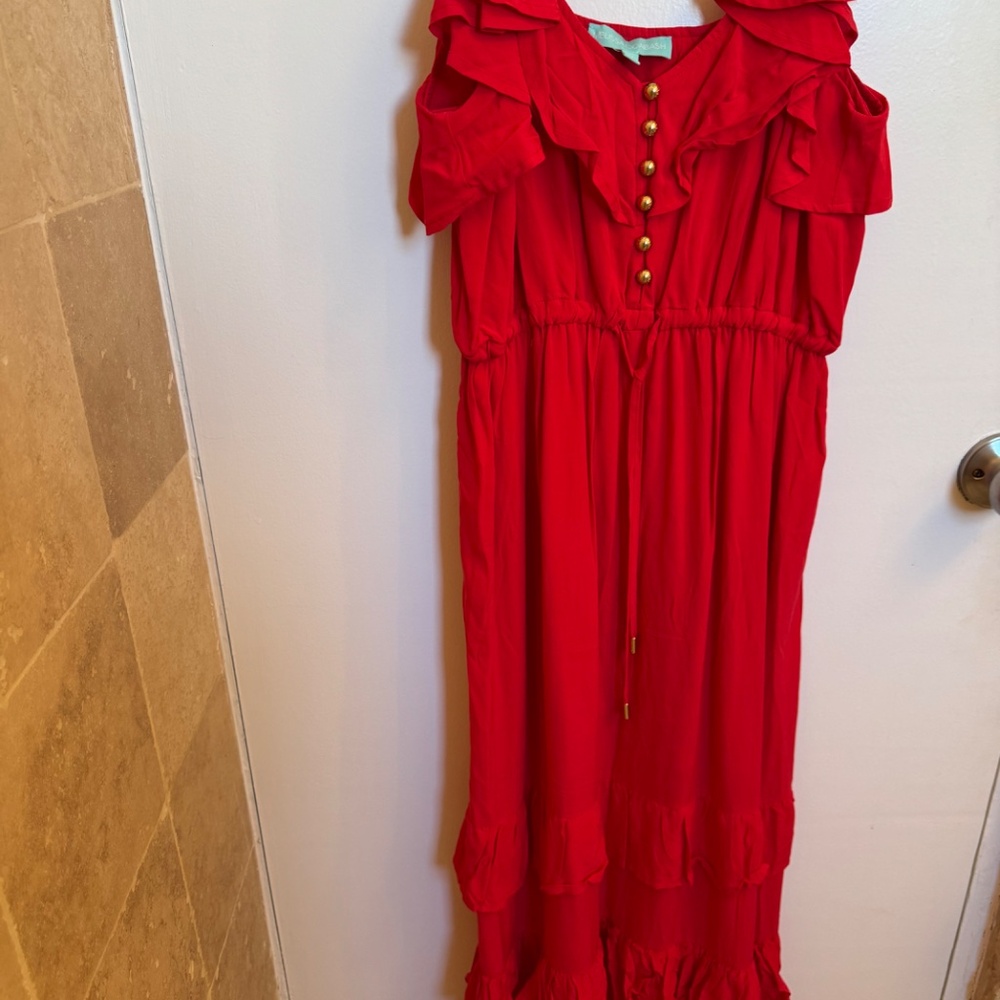 Melissa Odabash Red Ruffled Midi Sundress - Picture 7 of 8